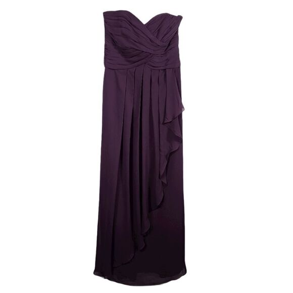 David's Bridal Purple Long Ruffle Strapless Dress - Picture 3 of 10